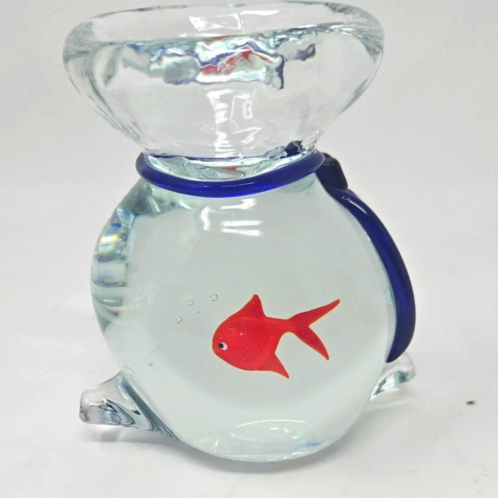 Vintage Murano Goldfish in a Bag Italy Art Signed